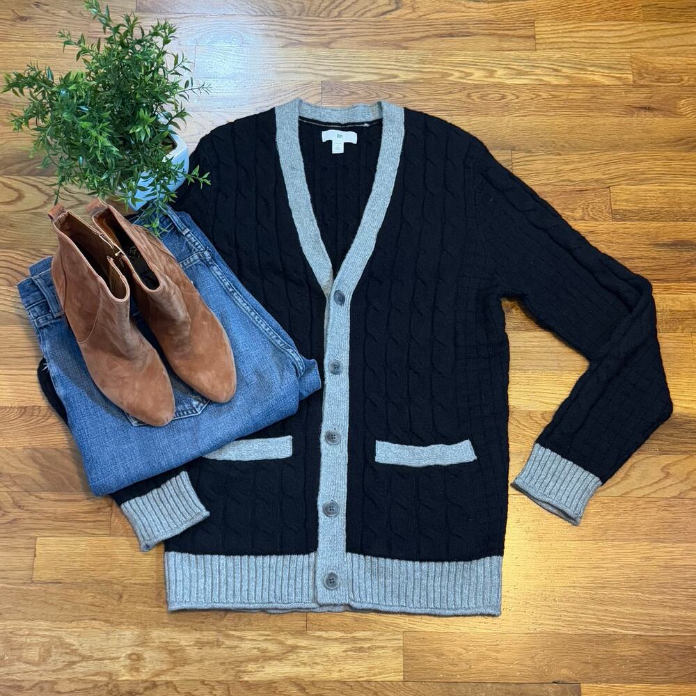 BP Women’s Small Black Gray Cable Knit Long Sleeve Button Cardigan Grandpacore